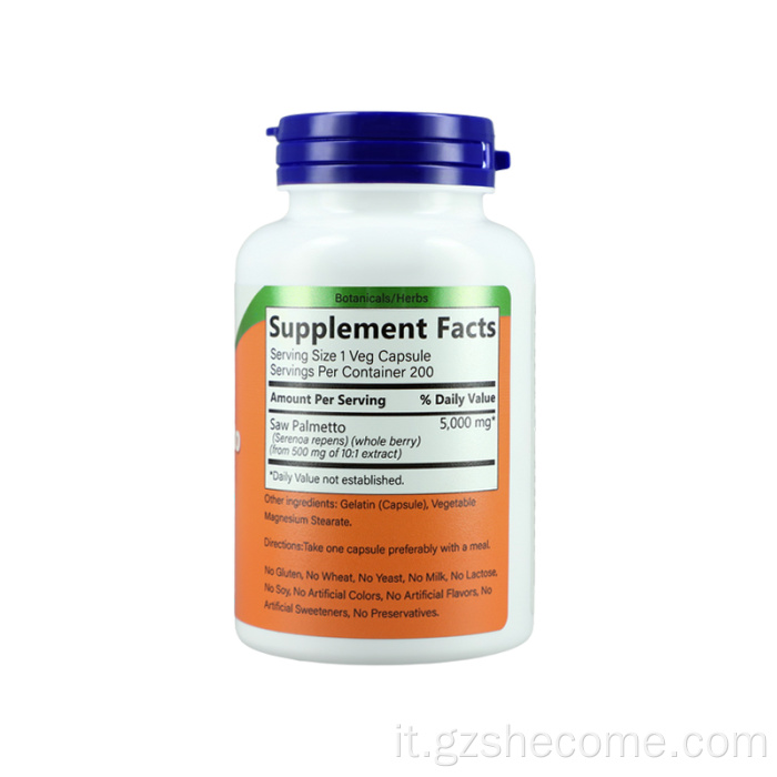 Le capsule di palmetto della sega riducono il supporto alla prostata infiammazione